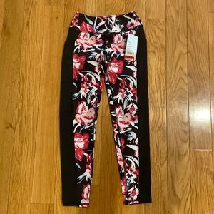 NWT Zella black multi boho floral print leggings side pockets girls size 8/10